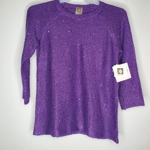Anne Klein New Purple Sequin Sweater Medium